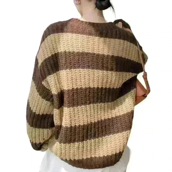Dazy tan and brown striped sweater size small - Picture 2 of 16
